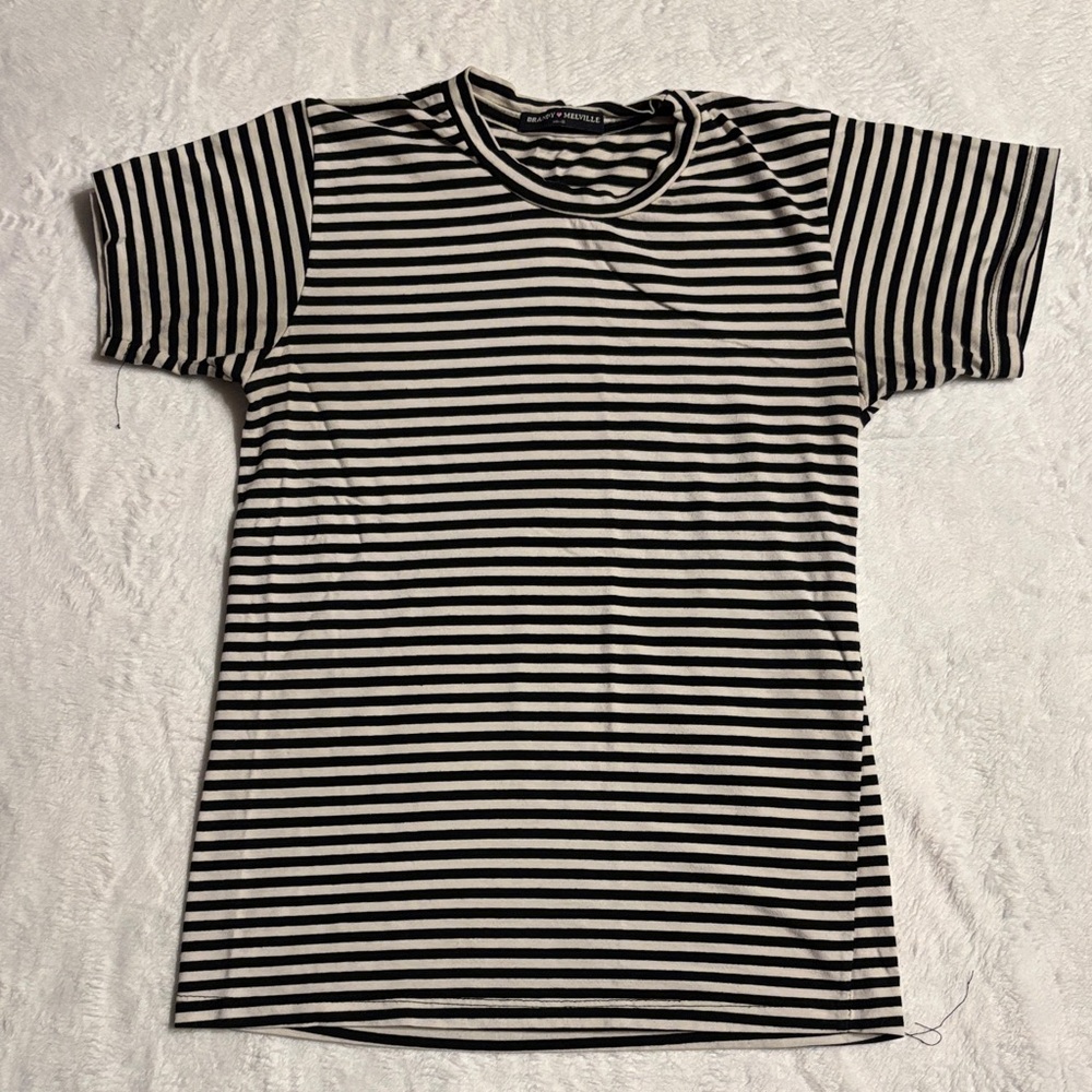 Brandy Melville Black and Cream Striped Top